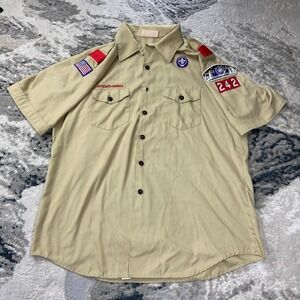 Boy Scouts Of America Uniform Shirt Mens XL Beige Cotton Chest Pocket Button Up